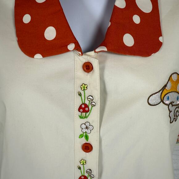 Hot Topic Cream Blouse with Orange Polka Dot Collar - Picture 8 of 12